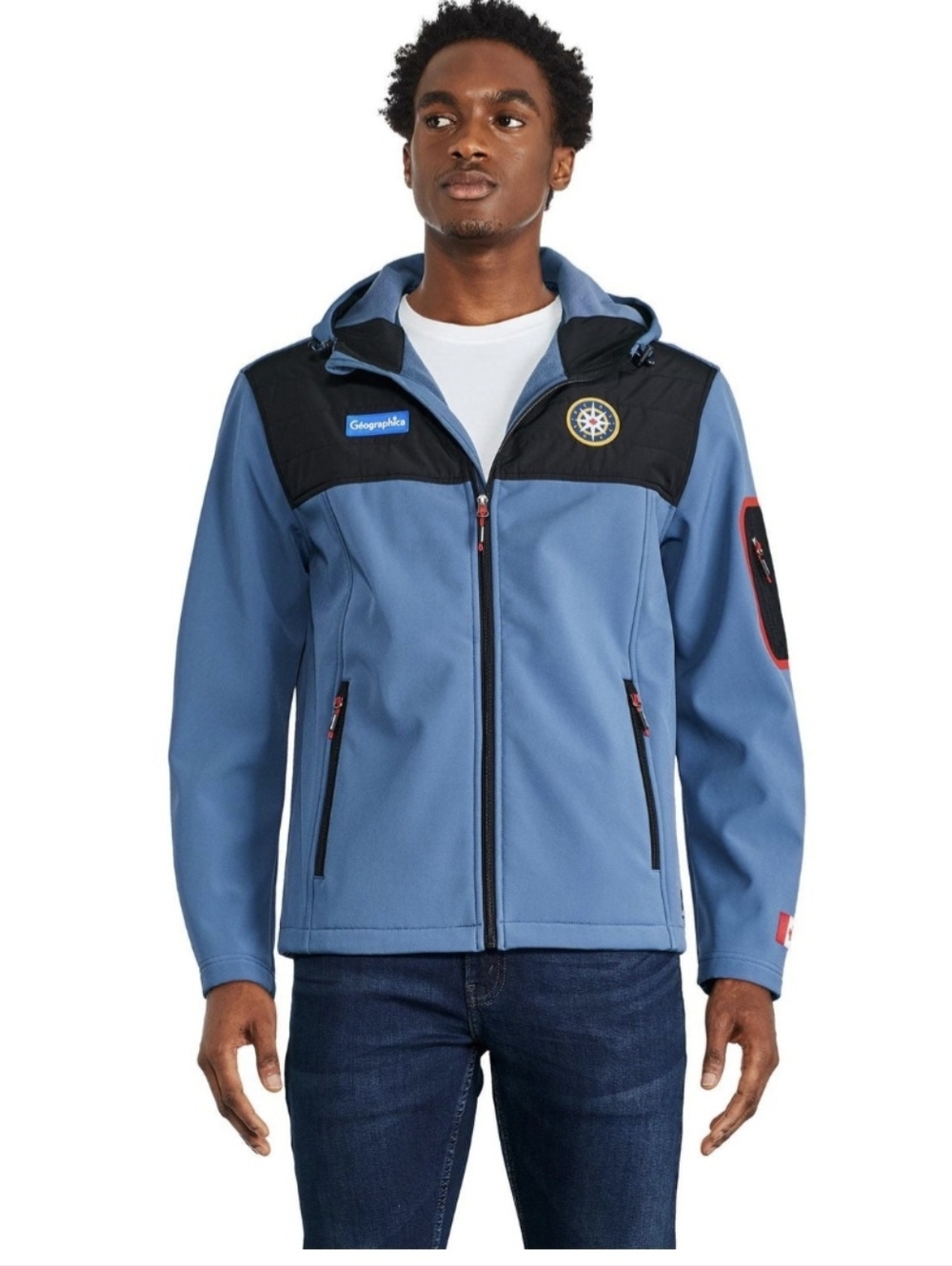 Canadiana x RCGS Men's Softshell Blue & Black Zip Up Jacket -
